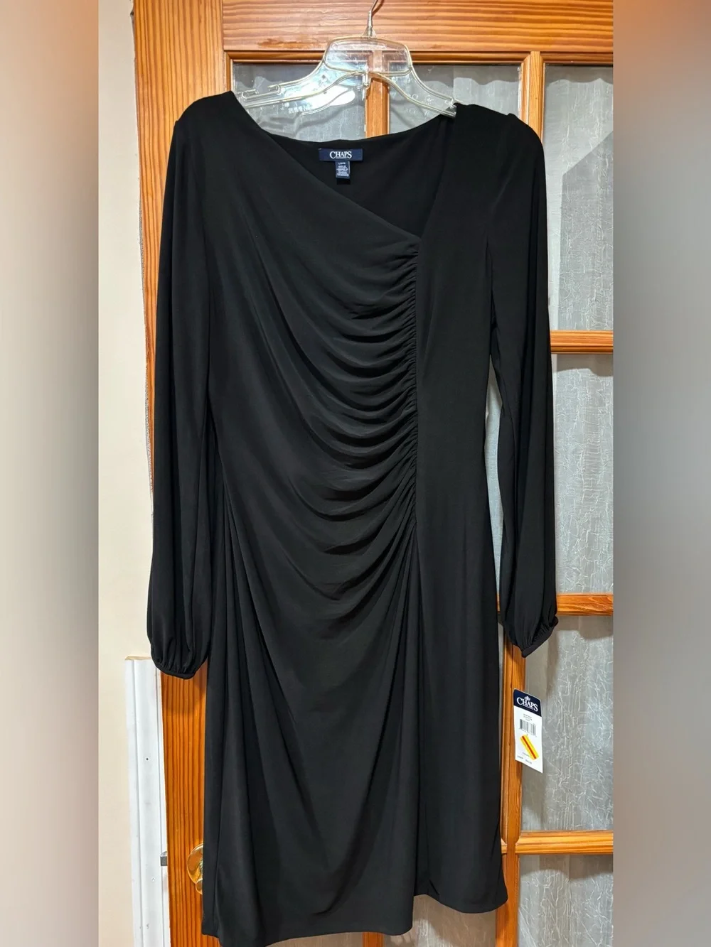 chaps long sleeve dress Chaps Floral Long-Sleeve Draped Midi Dress